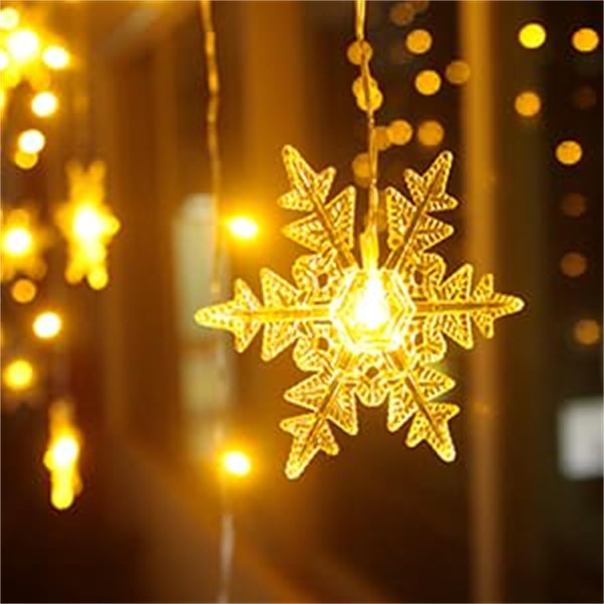 Perdea luminite și fulgi de zăpadă pentru decor, 3,5m, alb cald, interconectabile - imagine 2