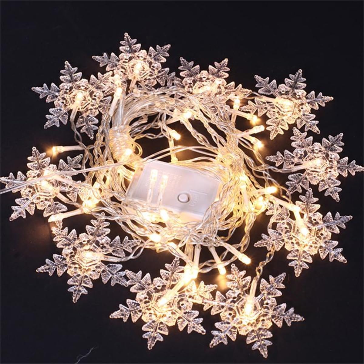 Perdea luminite și fulgi de zăpadă pentru decor, 3,5m, alb cald, interconectabile - imagine 4