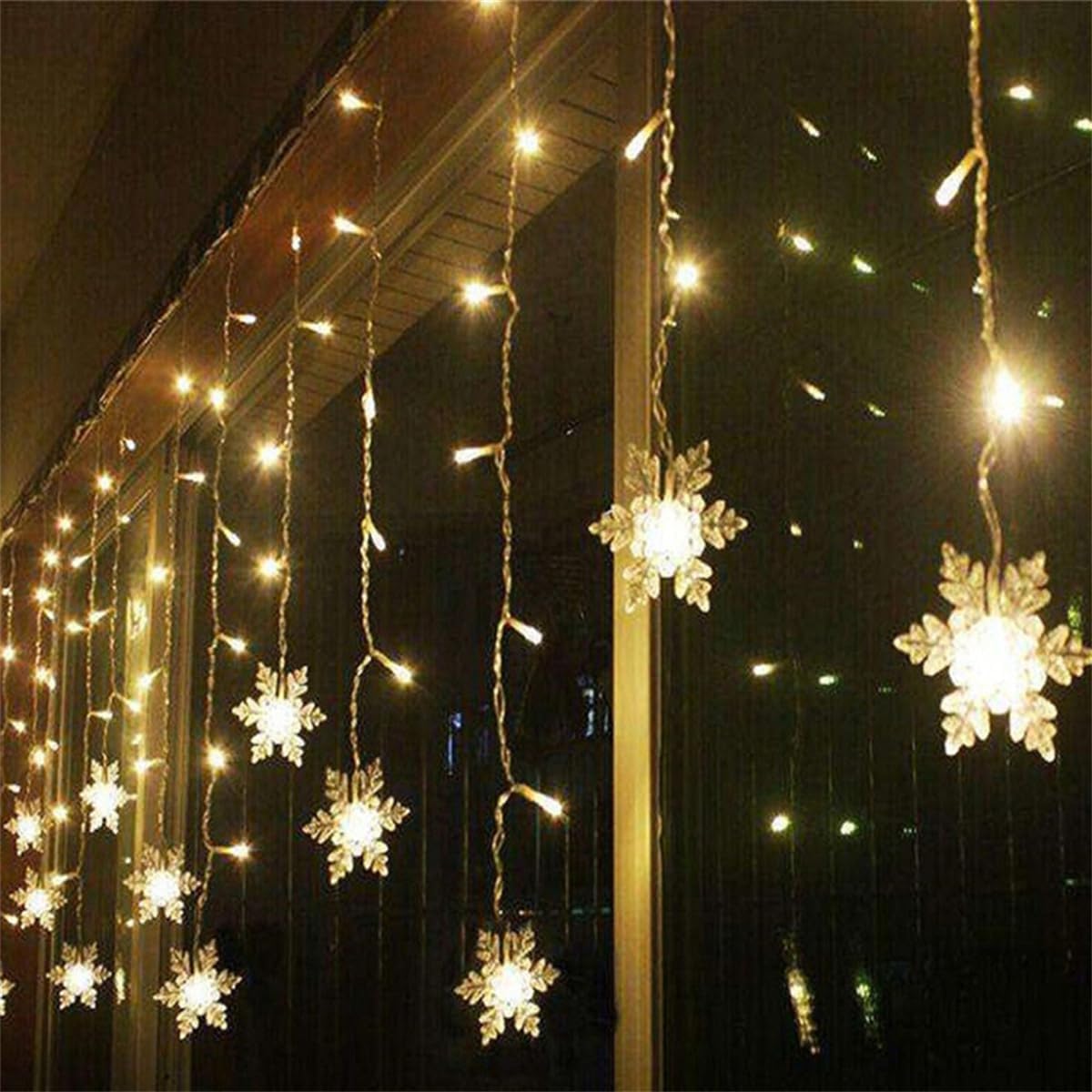 Perdea luminite și fulgi de zăpadă pentru decor, 3,5m, alb cald, interconectabile - imagine 5