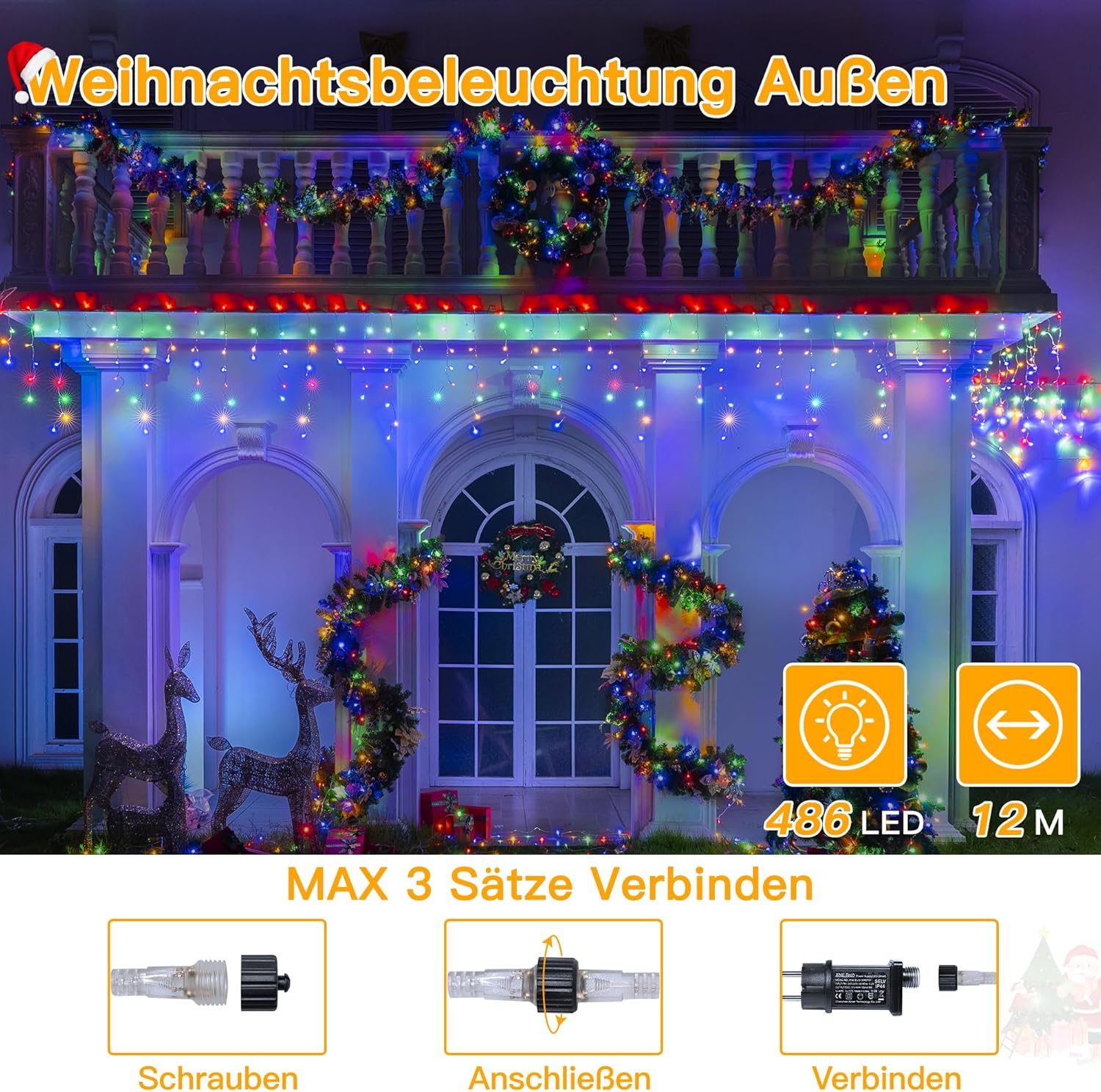 Perdea de luminițe Ollny 486 LED | 12m | Lumină multicolor, interconectabile - imagine 8