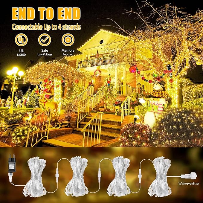 Luminițe decorative tip plasă, Alb Cald, 200 LED, 3 x 1.8m, interconectabile - imagine 6