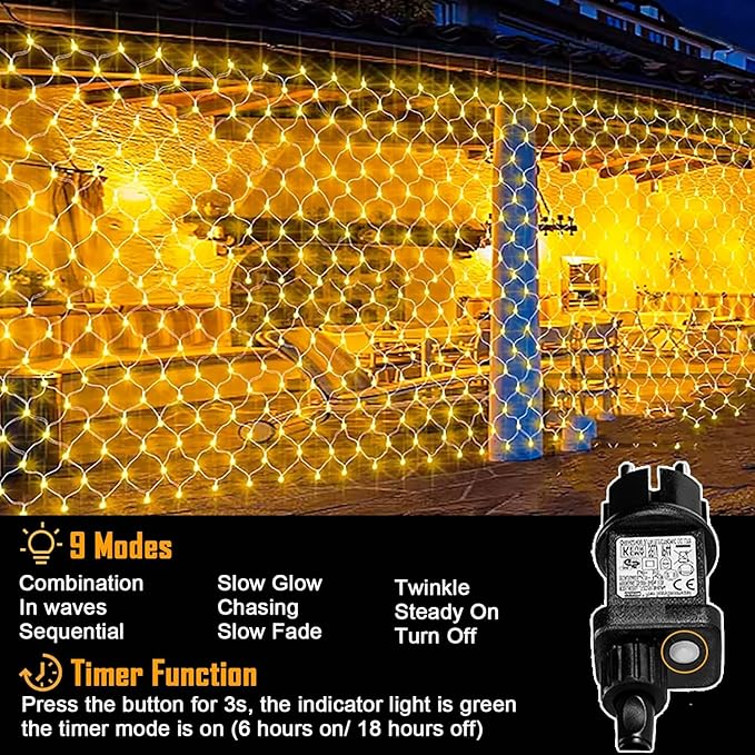 Luminițe decorative tip plasă, Alb Cald, 200 LED, 3 x 1.8m, interconectabile - imagine 5