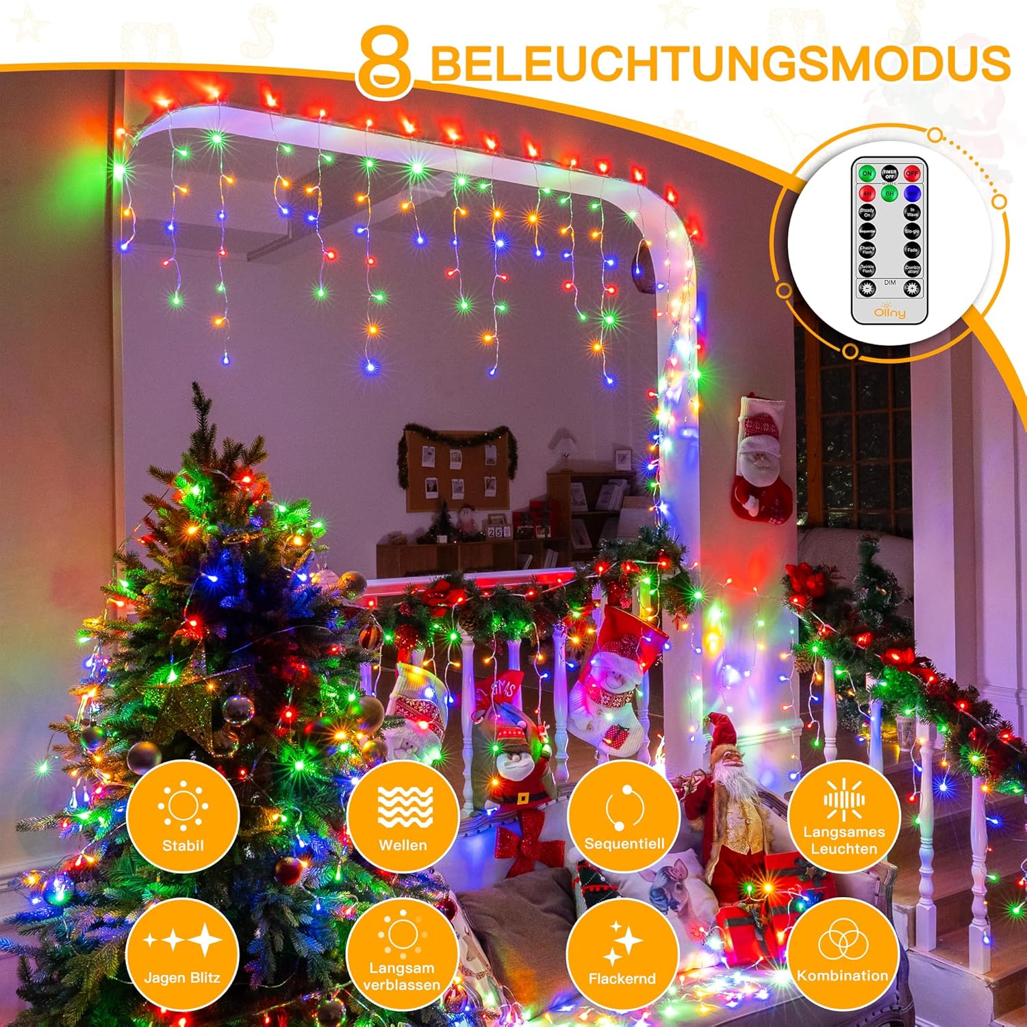 Perdea de luminițe Ollny 486 LED | 12m | Lumină multicolor, interconectabile - imagine 9