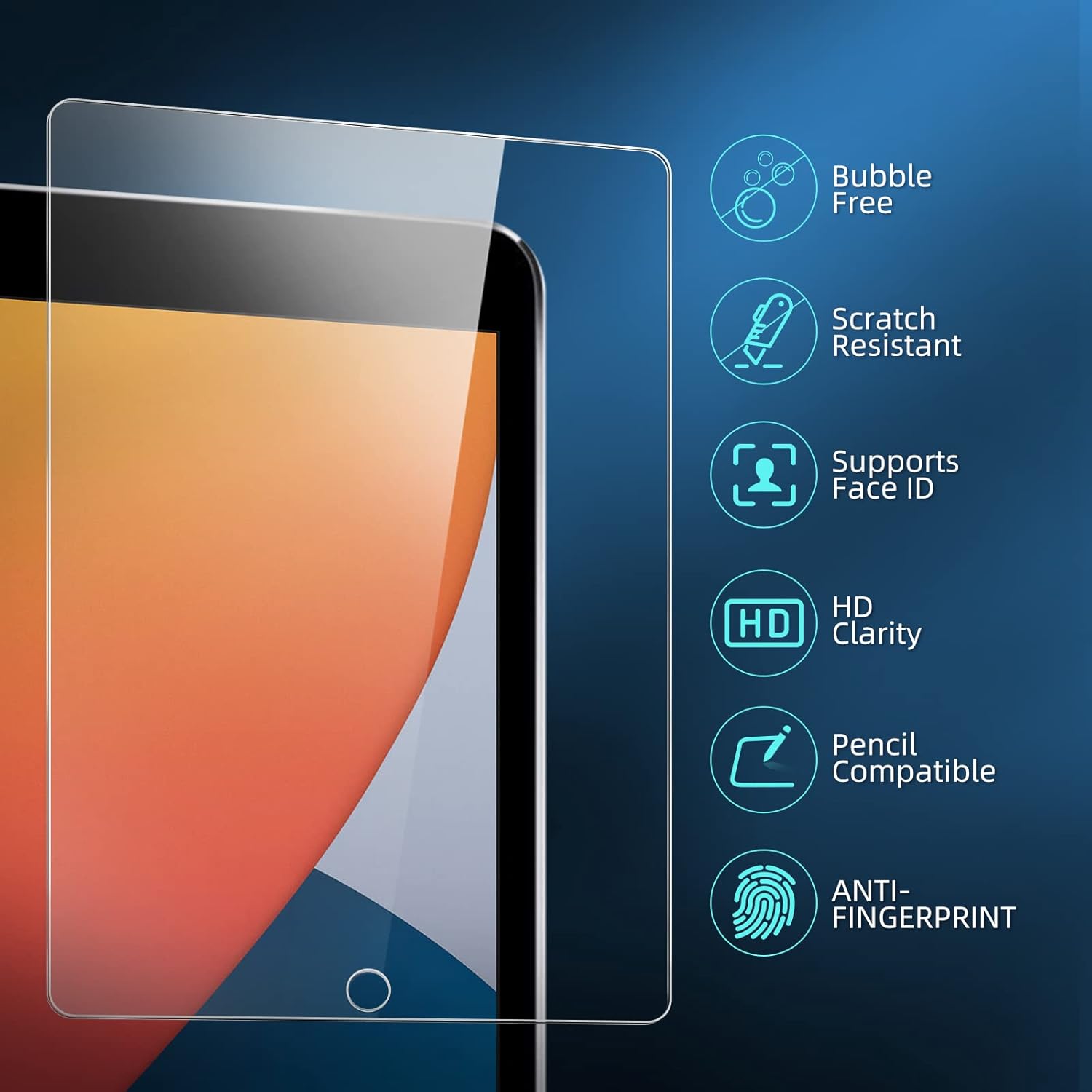 Folie pentru iPad gen. 7/8/9 10.2'' de sticlă temperată, cu instrument de aliniere, New'c - imagine 2