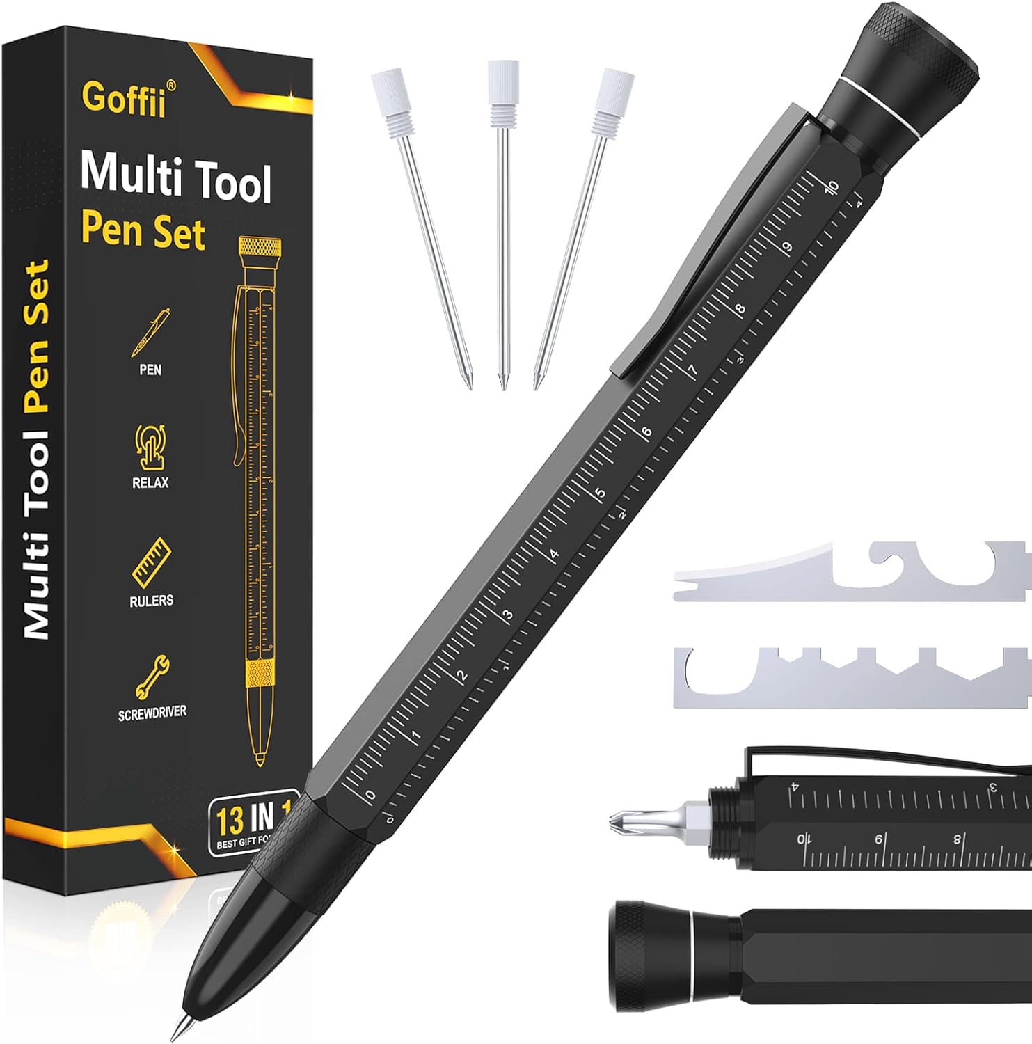 Stilou Multifuncțional 13 în 1 – Instrument utilitar compact, ideal pentru bărbați, cu 13 funcții esențiale