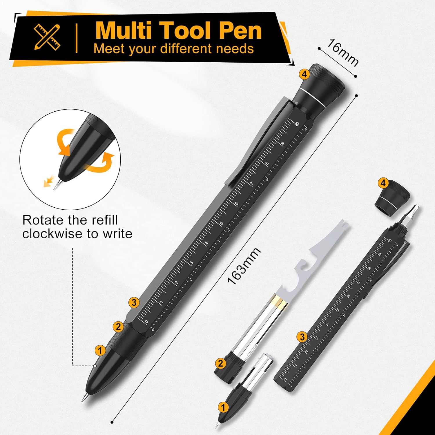 Stilou Multifuncțional 13 în 1 – Instrument utilitar compact, ideal pentru bărbați, cu 13 funcții esențiale - imagine 2