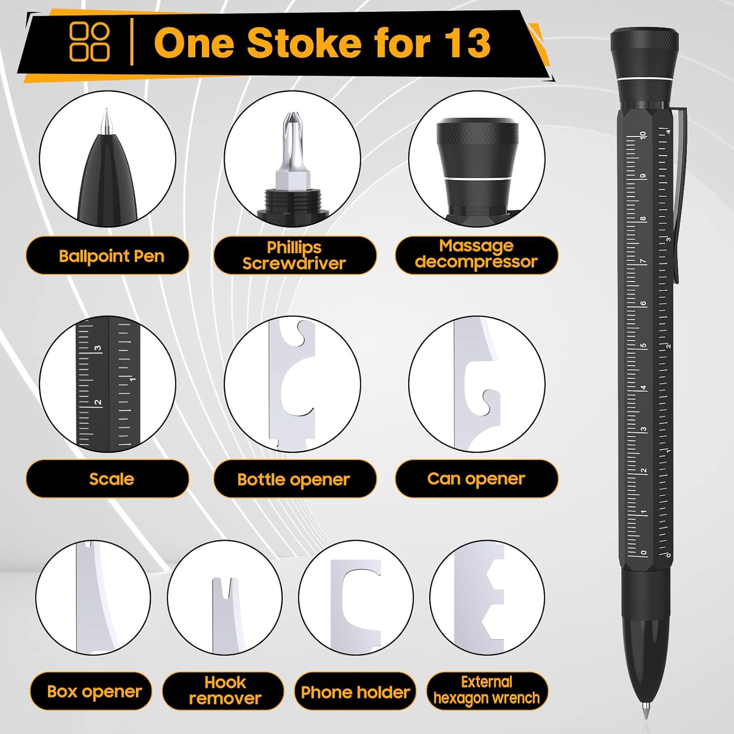 Stilou Multifuncțional 13 în 1 – Instrument utilitar compact, ideal pentru bărbați, cu 13 funcții esențiale - imagine 3