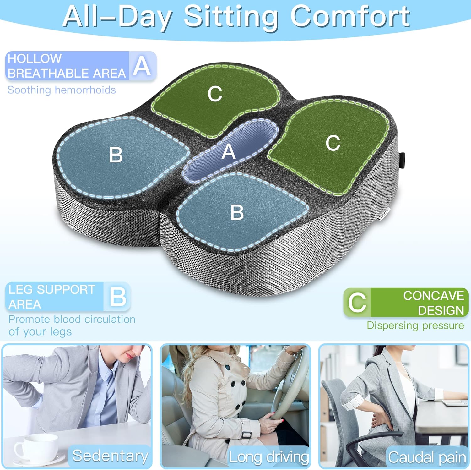 Perna pentru scaun din spumă cu memorie, ergonomică, Elviros - imagine 6