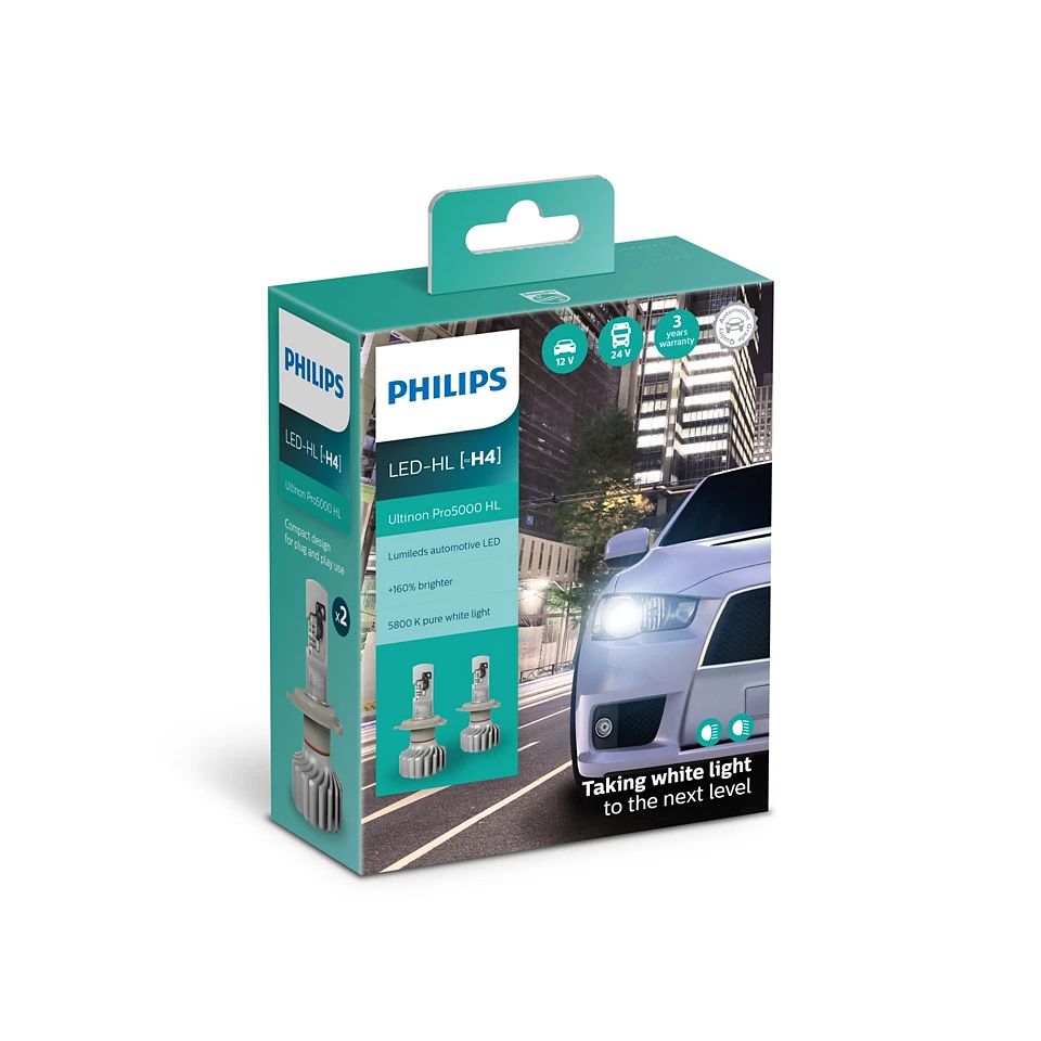 Becuri pentru faruri auto Philips Ultinon Pro5000 HL, set 2