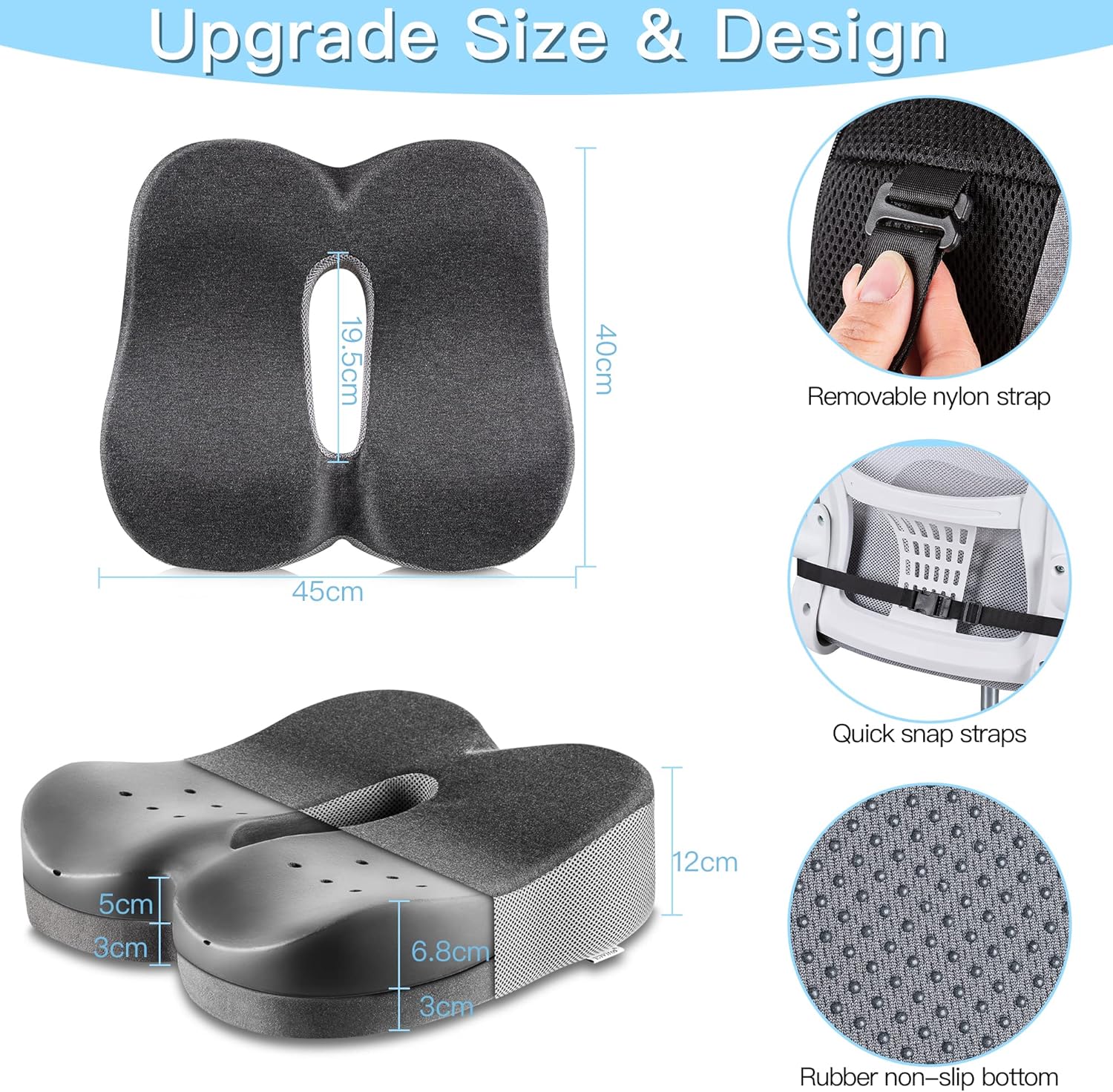 Perna pentru scaun din spumă cu memorie, ergonomică, Elviros - imagine 3