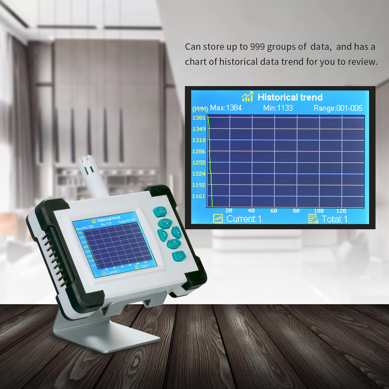 Detector de calitatea aerului cu monitorizare CO2, portabil - imagine 3