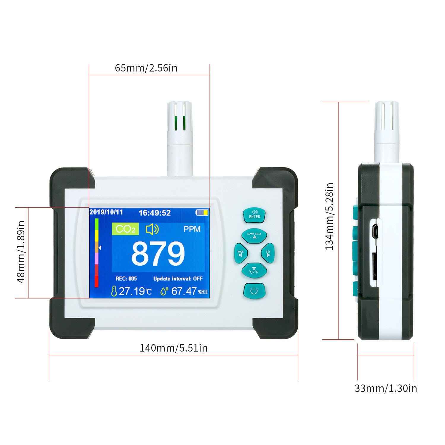Detector de calitatea aerului cu monitorizare CO2, portabil
