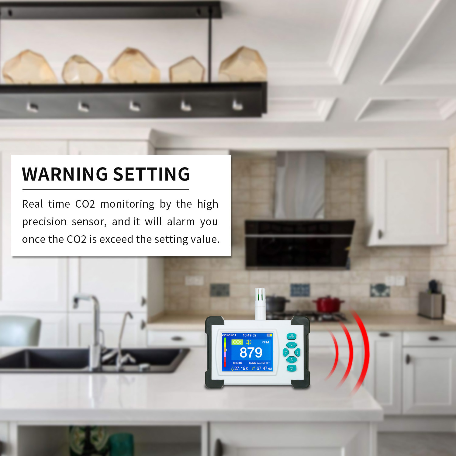 Detector de calitatea aerului cu monitorizare CO2, portabil - imagine 5