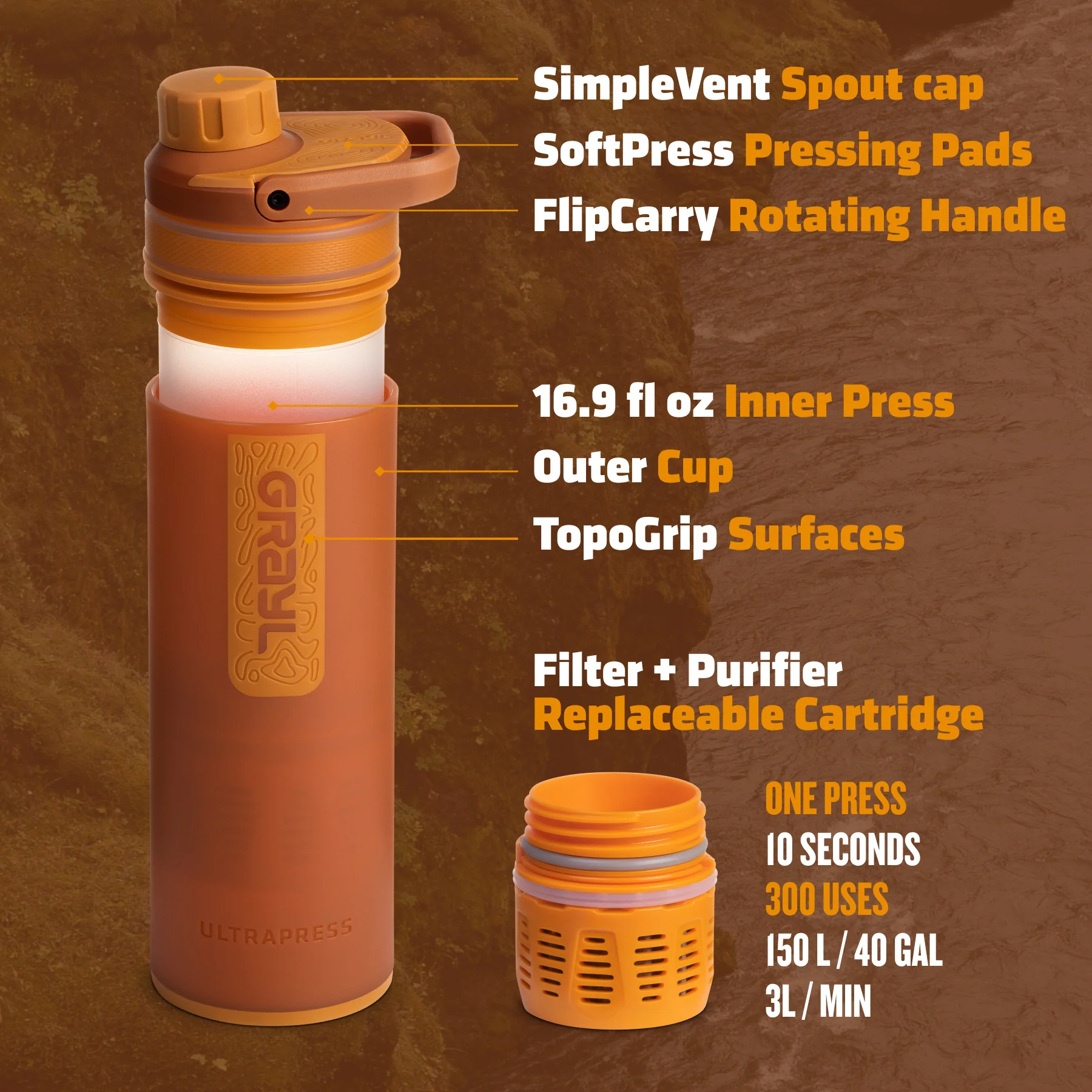 Sticla de apa purificatoare Grayl UltraPress 500ml - imagine 5