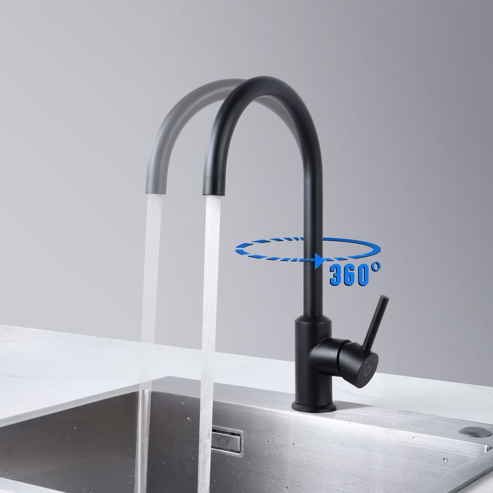 Robinet de bucatarie cu rotire 360 grade, negru, Cecipa - imagine 3