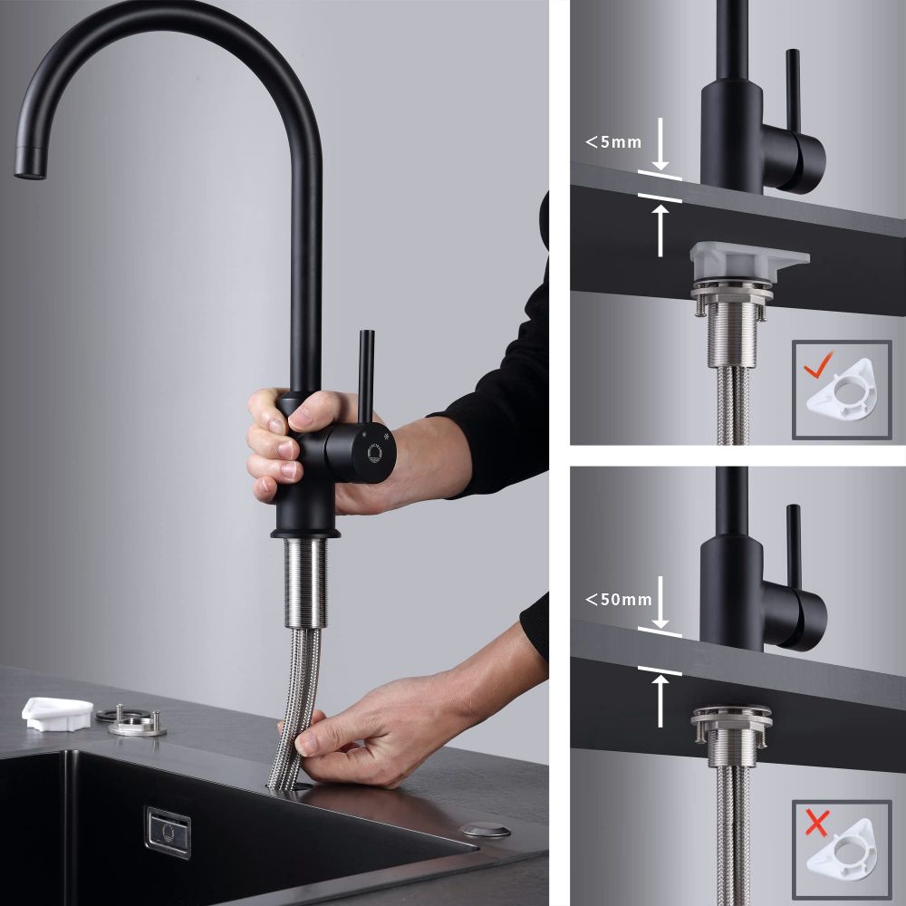 Robinet de bucatarie cu rotire 360 grade, negru, Cecipa - imagine 4