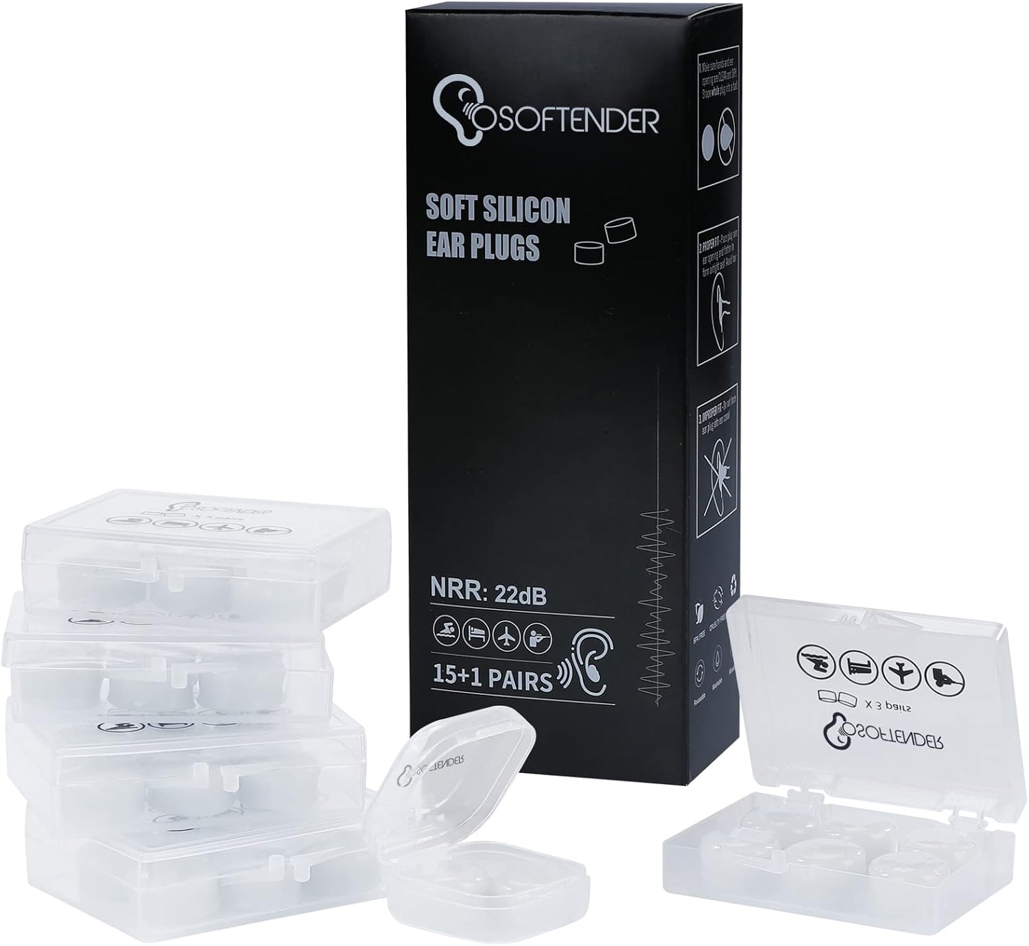 Dopuri de urechi din silicon moale reutilizabile, 22dB NNR, 16 perechi