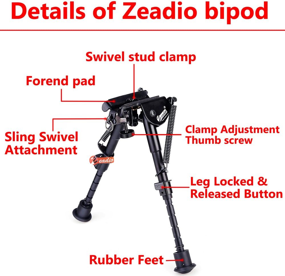 Bipod extensibil pentru armă cu suport pentru curea, Zeadio - imagine 7