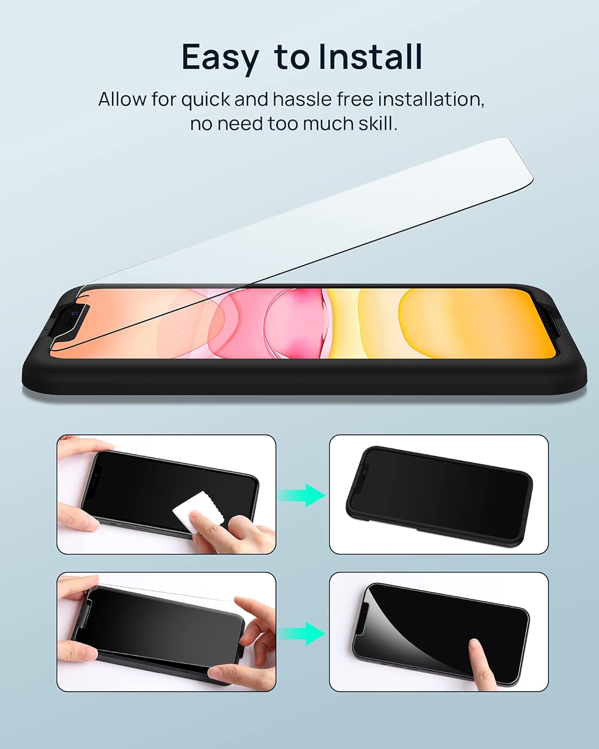 Protecție de ecran iPhone 11/XR, set 3, HD temperată 9H, anti-bule Yiweven - imagine 3