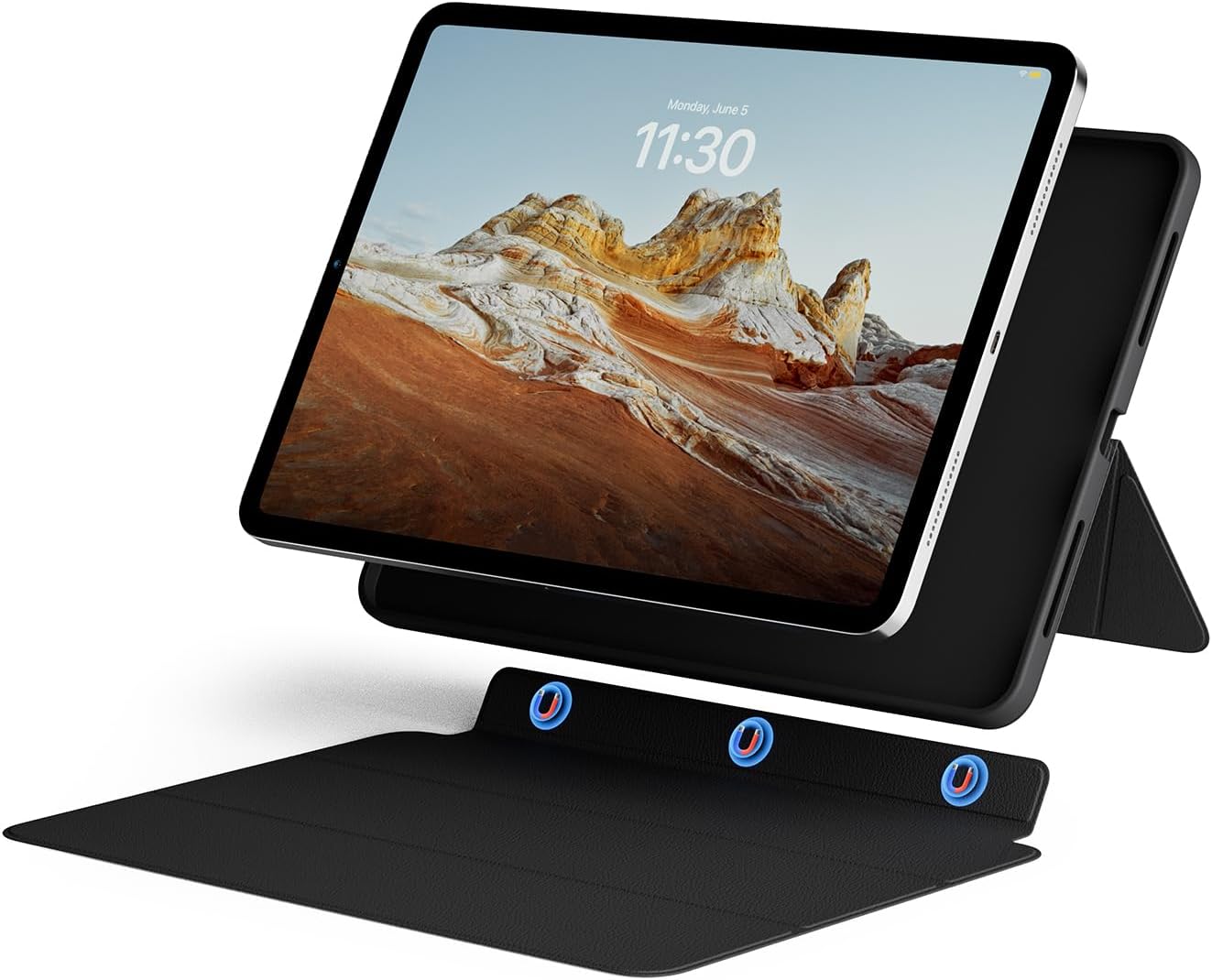 Husă iPad Pro 12.9" Eisscce detașabilă, stand incorporat, negru - imagine 3