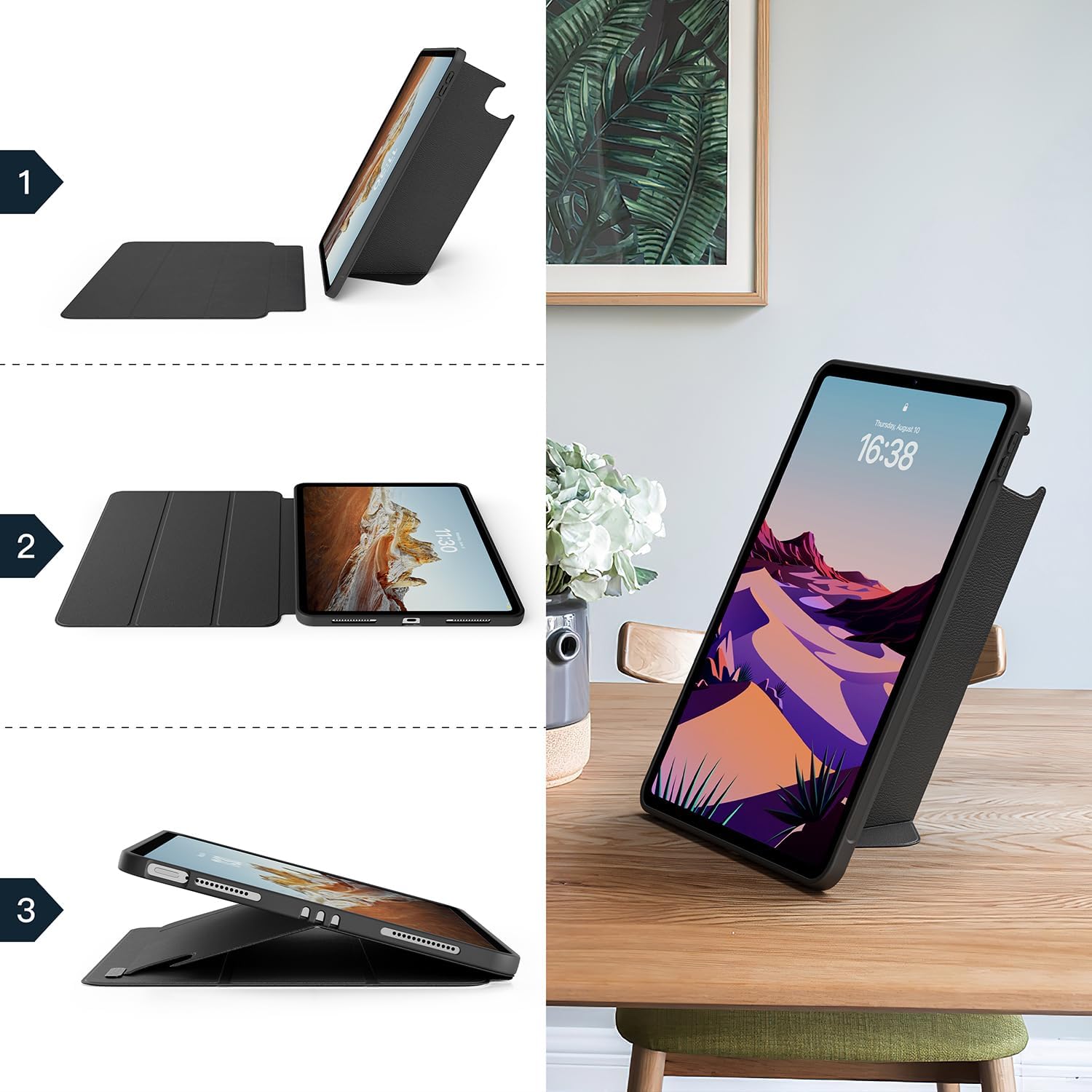 Husă iPad Pro 12.9" Eisscce detașabilă, stand incorporat, negru - imagine 4