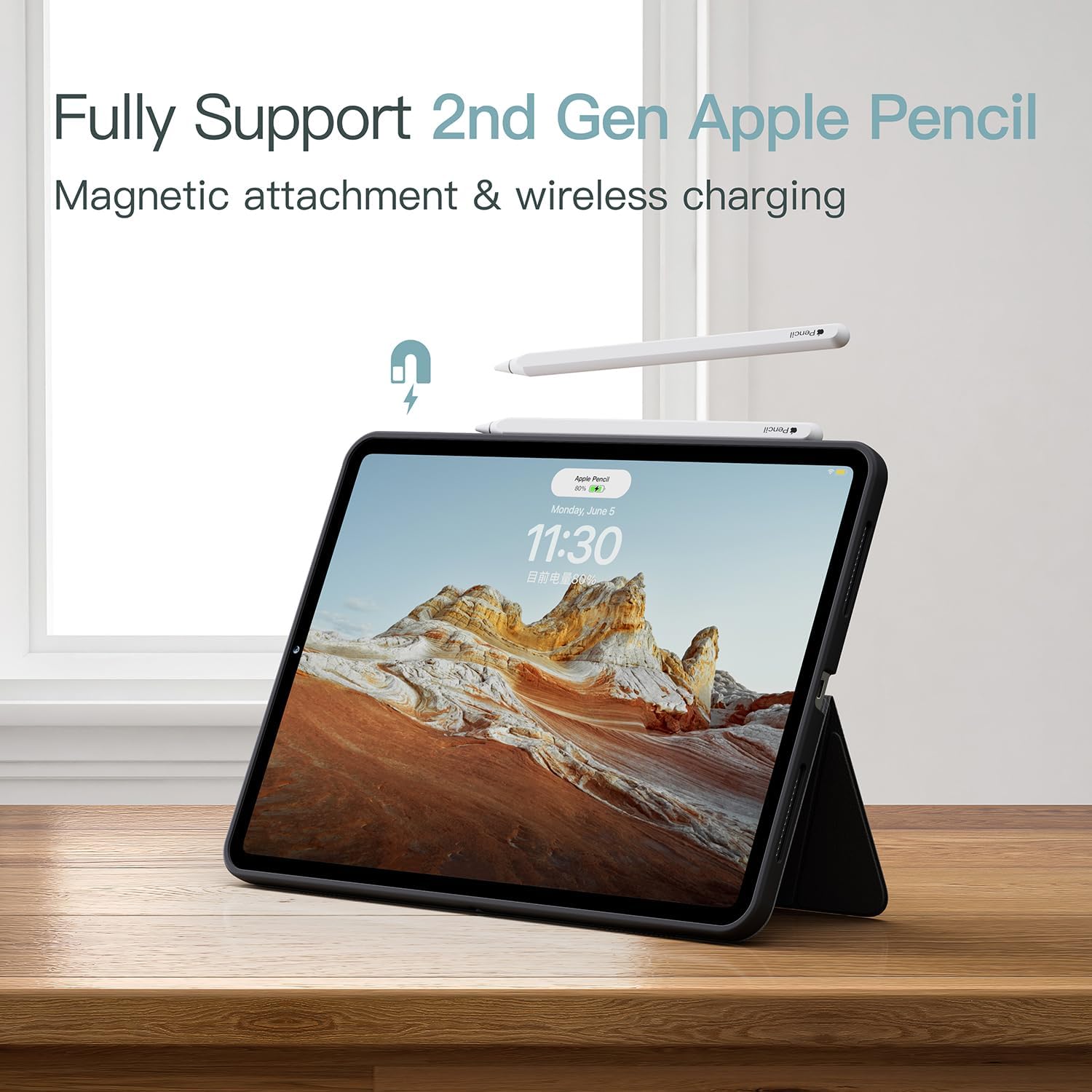 Husă iPad Pro 12.9" Eisscce detașabilă, stand incorporat, negru - imagine 5