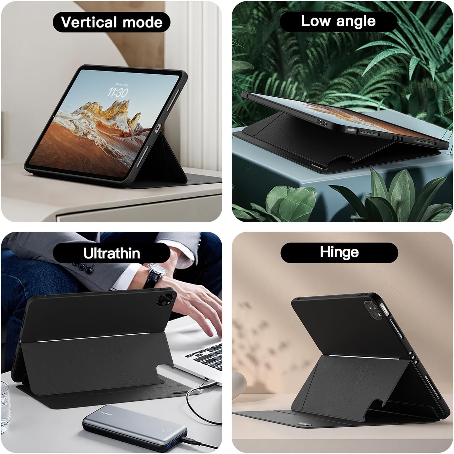 Husă iPad Pro 12.9" Eisscce detașabilă, stand incorporat, negru - imagine 6