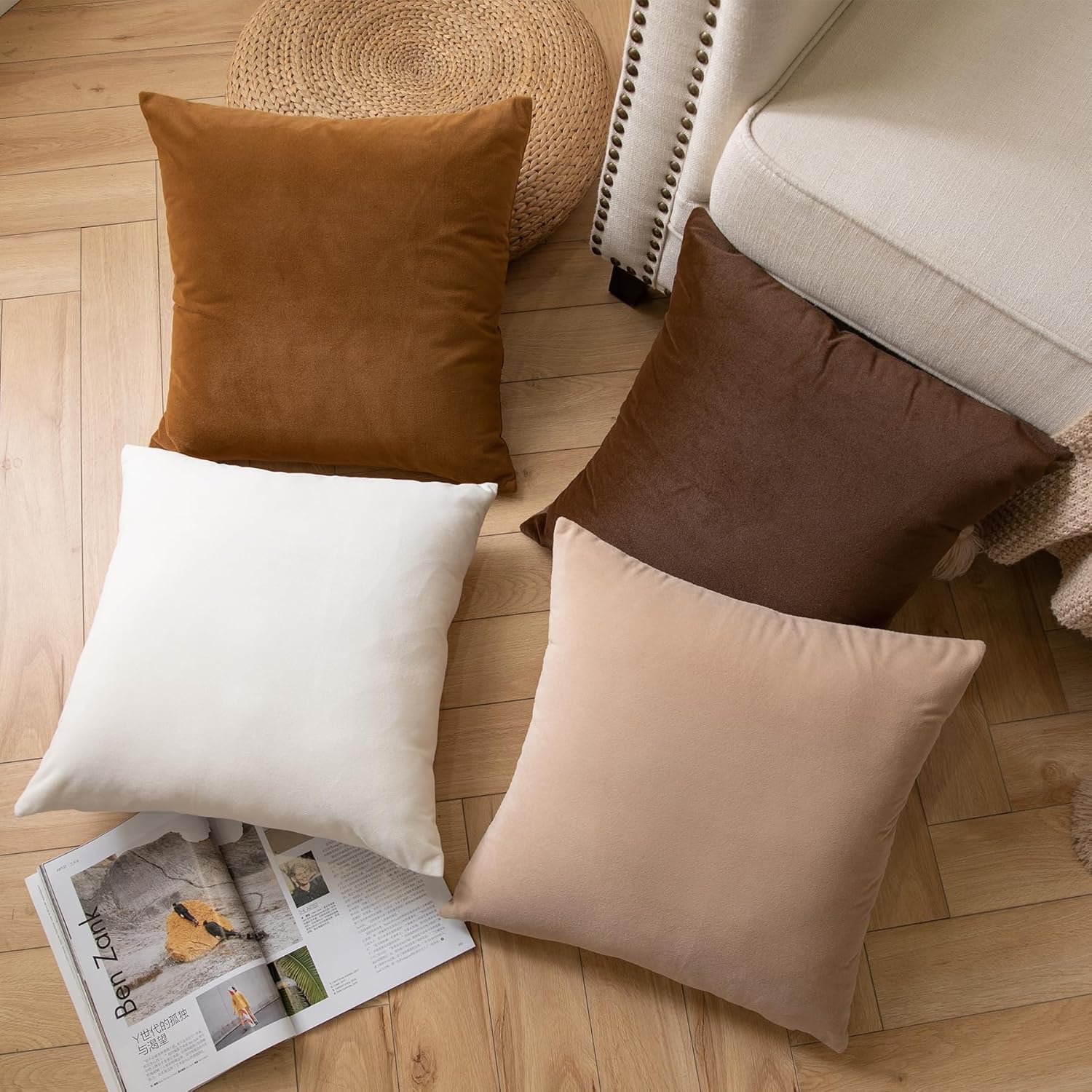 Față de pernă decorativa Joyouth, Set 4, 45x45cm, Maro-Bej - imagine 3