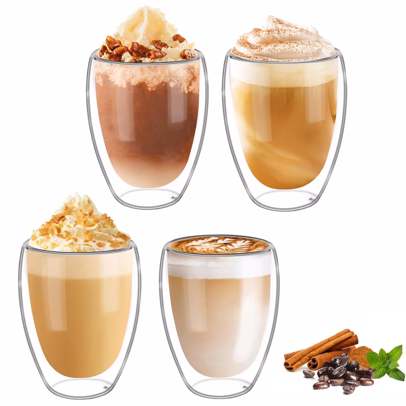 Set 4 Pahare de cafea cu pereti dublii, 350 ml